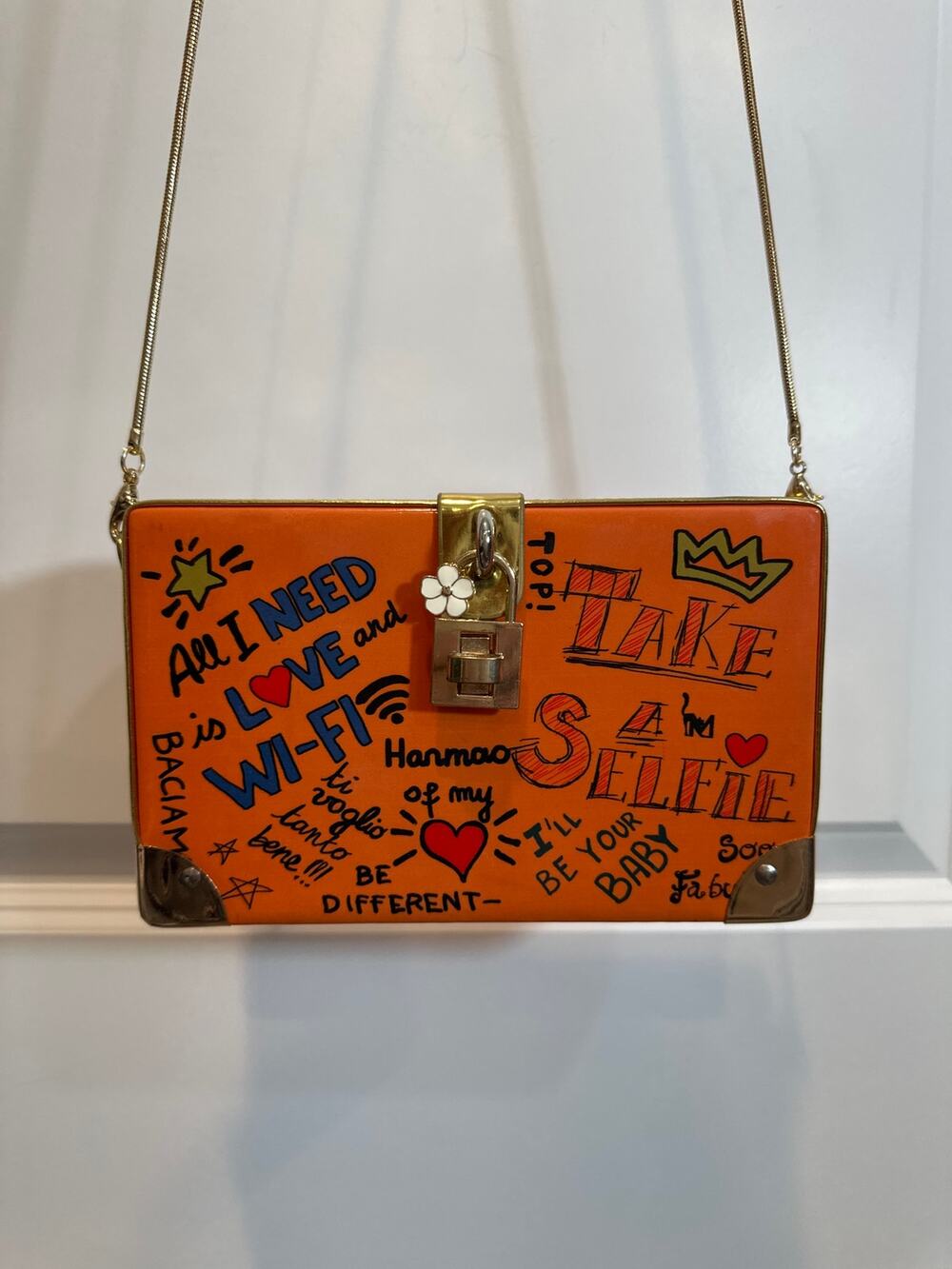 Acrylic Box Orange Graphic Crossbody Bag EUC